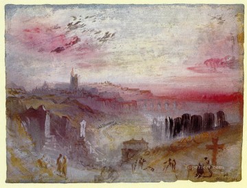 Turner Painting - Vistas de la ciudad de Suset, un cementerio en primer plano, el paisaje Turner
